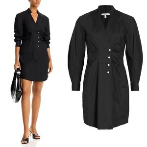 DEREK LAM 10 CROSBY Beverly Draped Ruched Button Down Long SleeveMini Shirtdress
